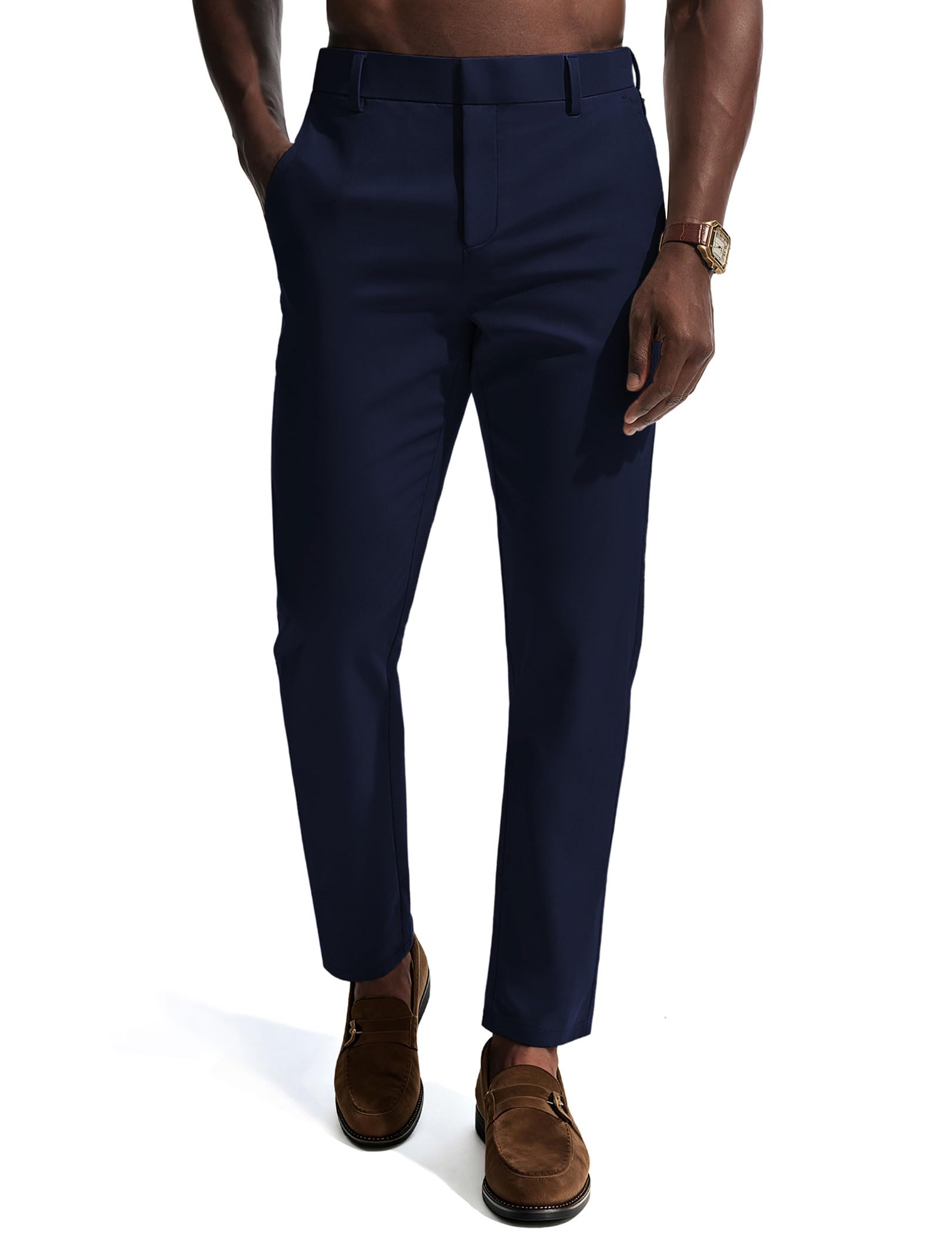 PJ PAUL JONES Mens Dress Pants 4-Way Stretch Tapered Trousers Extended Waist Dress Pant Casual Golf Pants