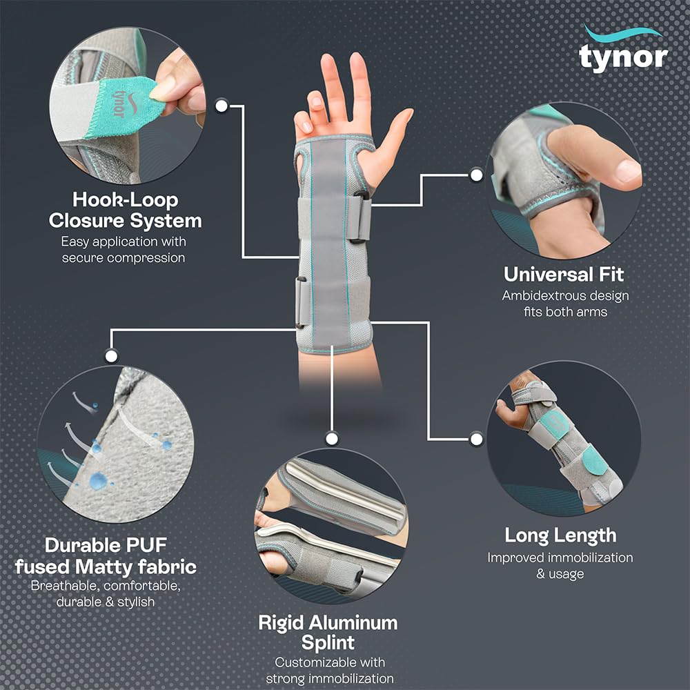 TYNOR Forearm Splint, for Wrist and Forearm Support | Pain Relief, Injury Recovery & Stability Brace for Men & Women | Ideal for Sprains & Strains | Pack of 1, Universal Size (Grey) 1