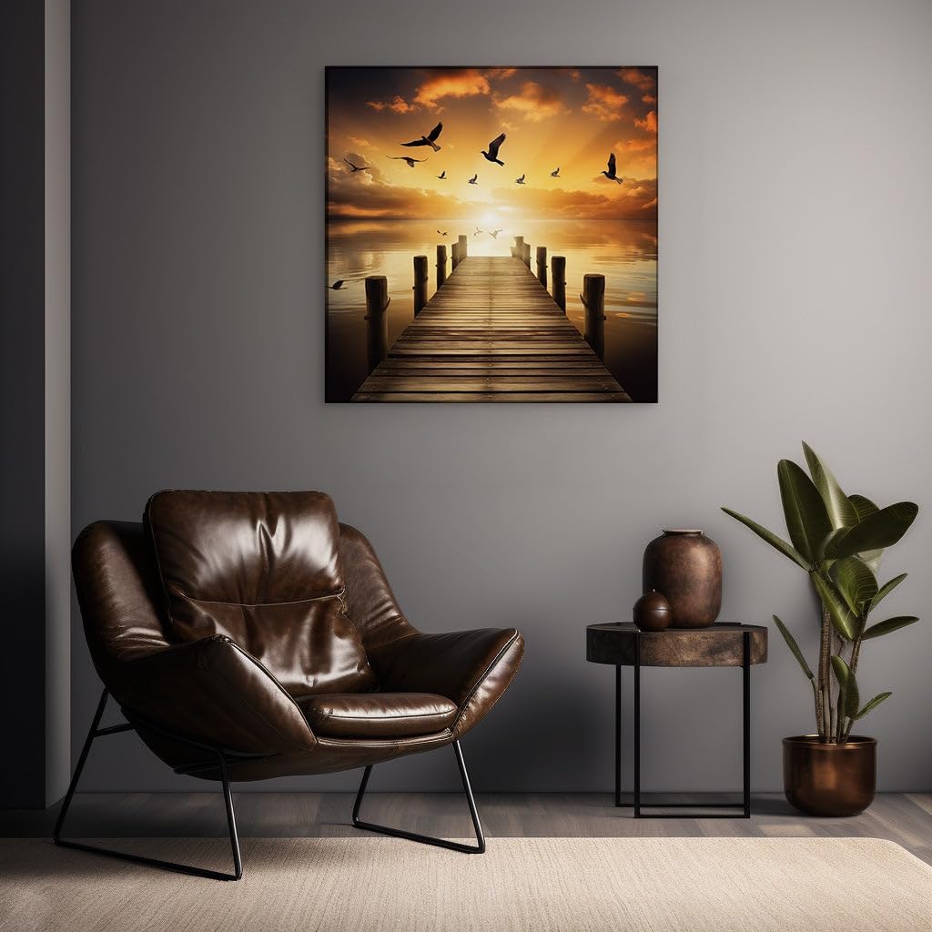 Canvas for Living room. Serene Sunset at the Dock: A Journey into Tranquility, 27 x 18 inch Canvas Wall Art - Contemporary Masterpieces - Modern Home Decor - 69x46 cm (27x18 inch)
