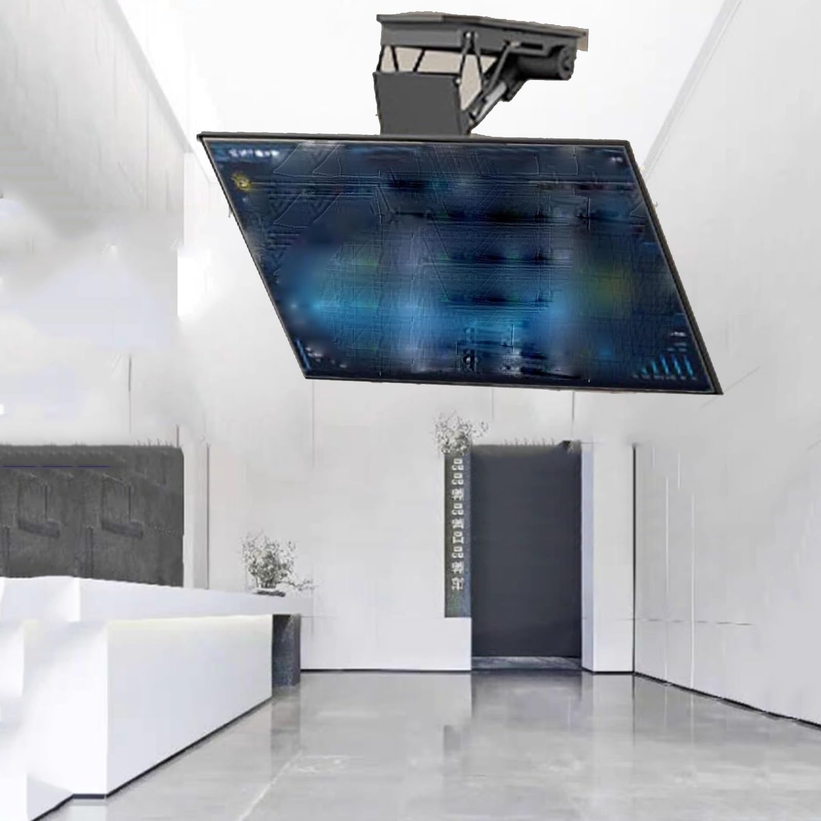 HTTGDGDH Motorized Tv Mount, 0-85° Flip Down Motorised Tv Bracket - Hidden Drop Down Tv Lift - Electric Tv Ceiling Mount With Remote Control And Switch Control, Motorised Tv Lift,