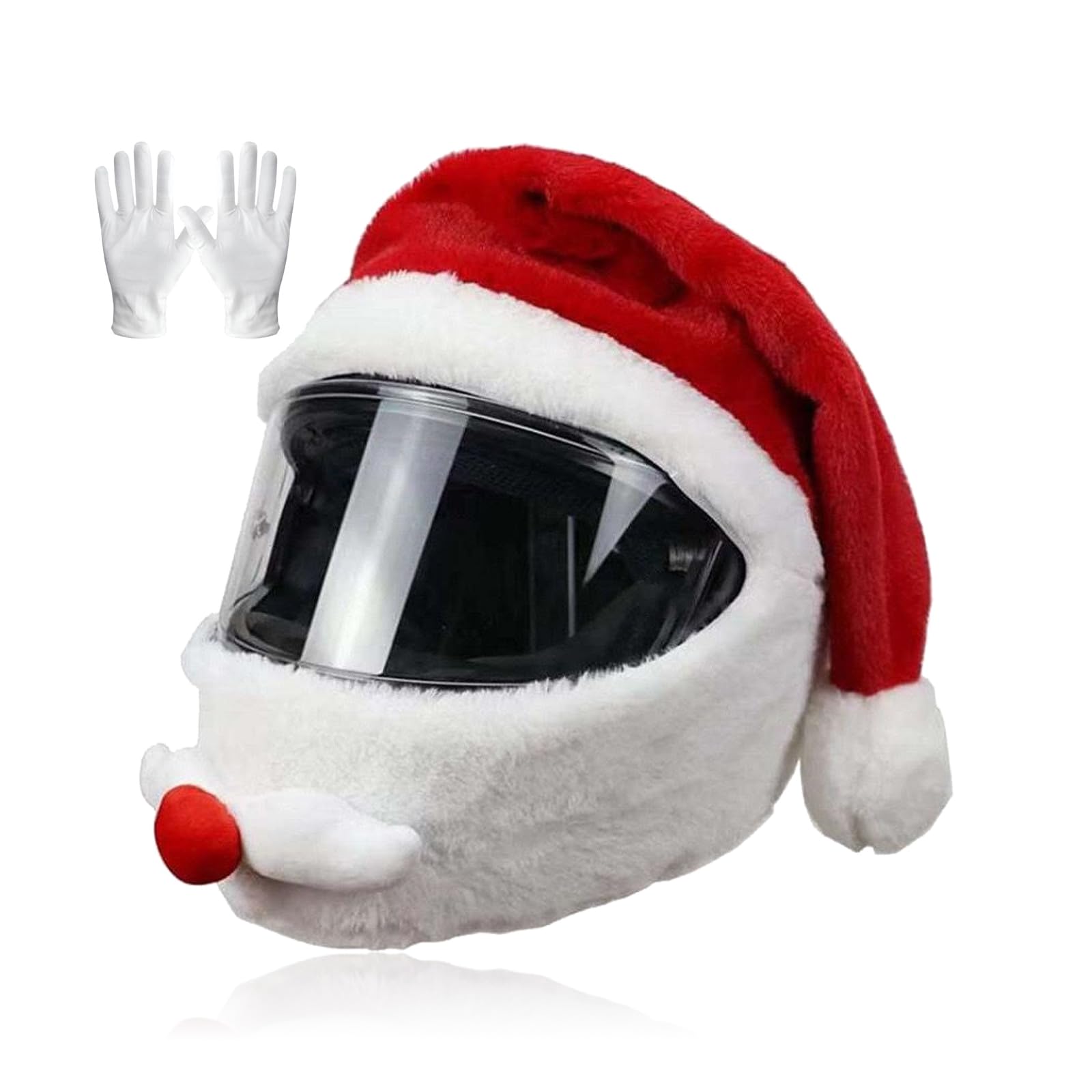 Gorro de Papá Noel para motocicleta con guantes, gorro de Navidad Niktule, funda para casco de moto, divertido regalo de Navidad, gorro de Navidad universal rojo para moto, ciclismo