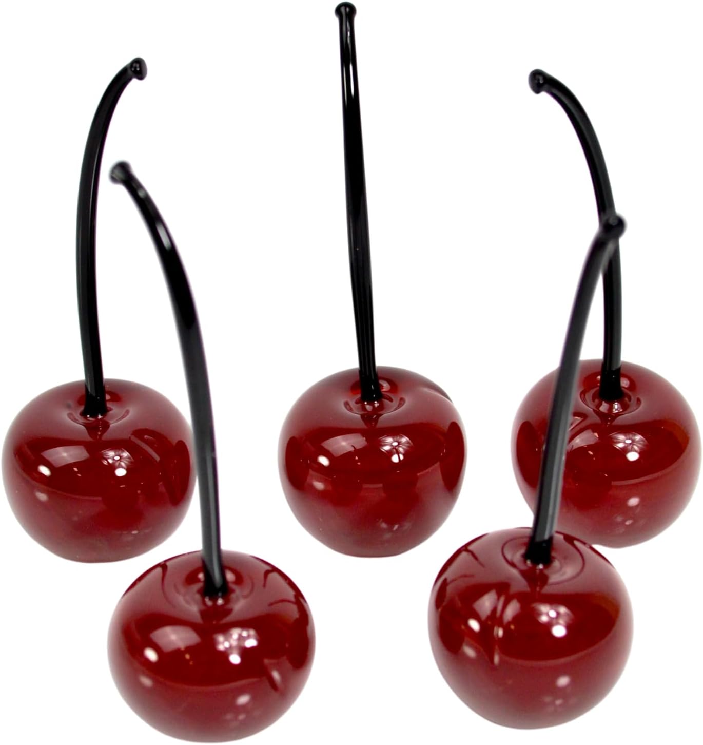 MY ITALIAN DÉCOR Handmade Murano Glass Cherries, 5 PCS, Decorative Hand Blown Glass Cherry, Glass Figurine, Fake Fruit, Cherries Decor, Murano Glass, Glass Fruit, Made in Italy.