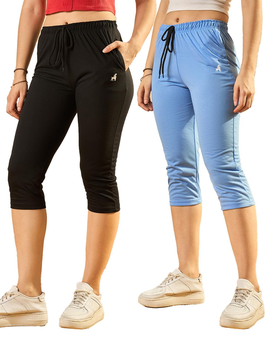 ModeveWomen Solid Cotton Blend Capri- Pack of 2