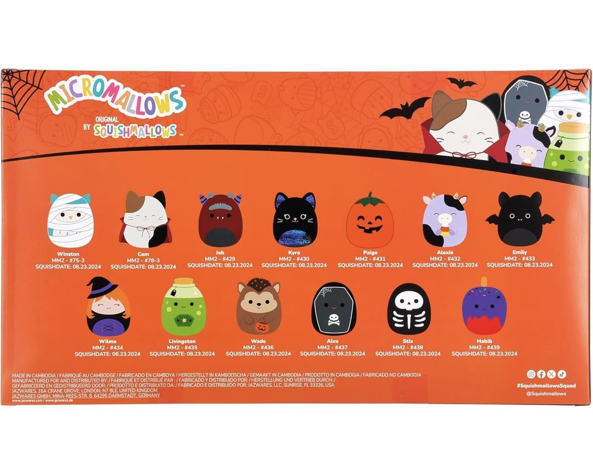 Micromallows Squishmallows - Calendario originale per conto alla rovescia di Halloween, confezione da 13
