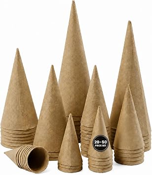 Creativ Papier M ch  Craft Cones   20 to 50 Assorted Sizes   Cardboard Cones for Modelling Clay, Air Dry Clay, Crepe Paper & DIY Craft Projects
