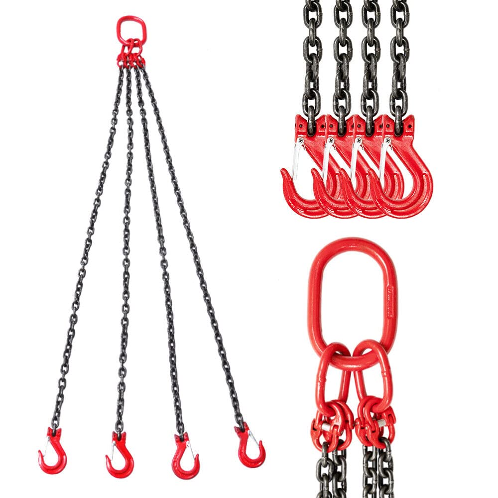 Cadena de 8 mm, cadena de 4 hebras, cadena de acero, cadena de eslabones para maquinaria, fábricas, almacenes, garajes, 5 t 1,5 m de largo.