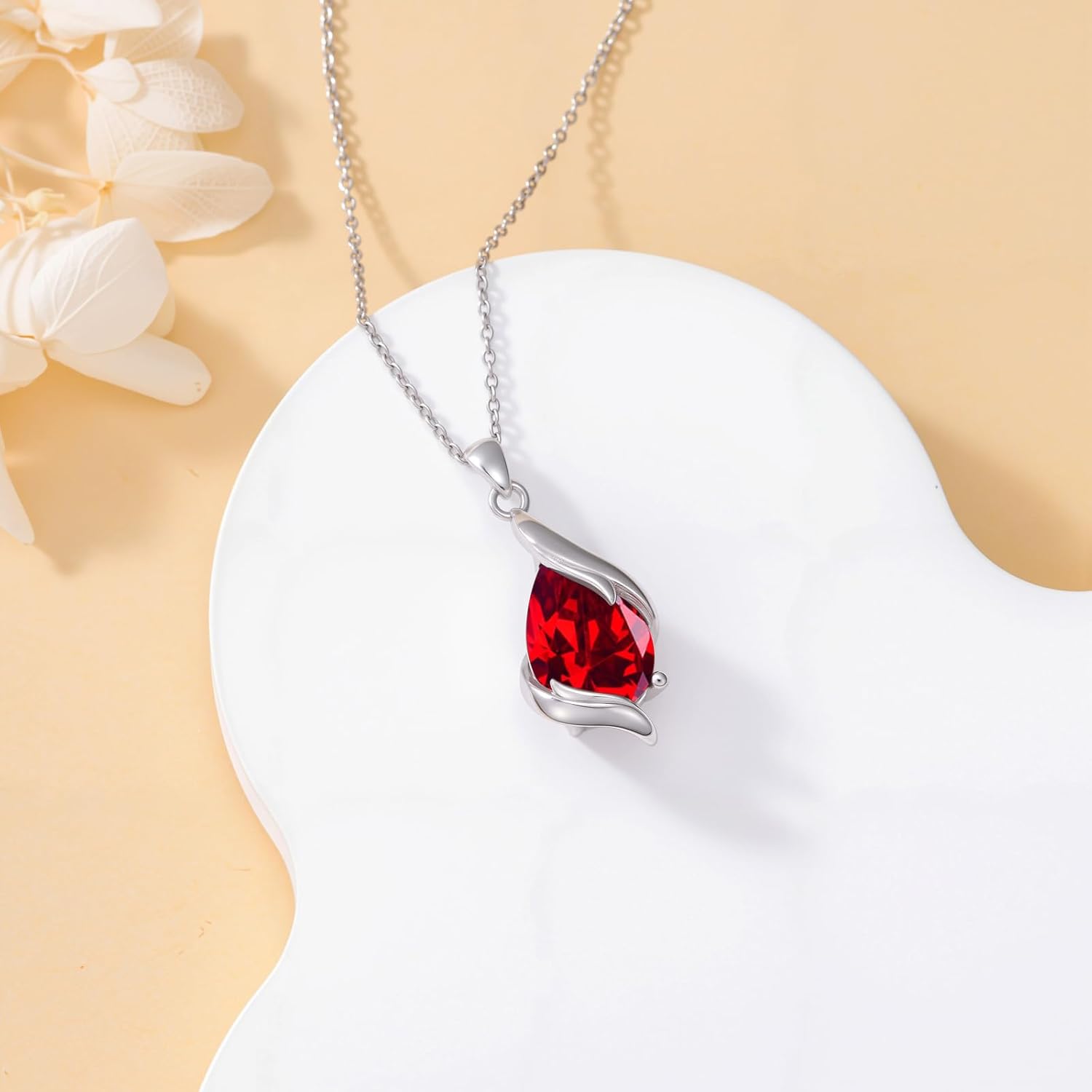 Ruby Necklace for Women July Birthstone Necklaces Sterling Silver Teardrop Ruby Jewelry Pendant Birthday Christmas Gifts for Women Her