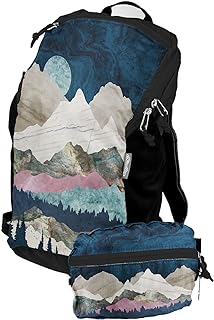 ChicoBag Travel Pack rePETe Recycled Backpack w/Built-In Pouch & Carabiner Clip | Perfect for Outdoor Activities | Eco-Conscious Packable Reusable Bookbag | Mountainscape (Pack of 1)