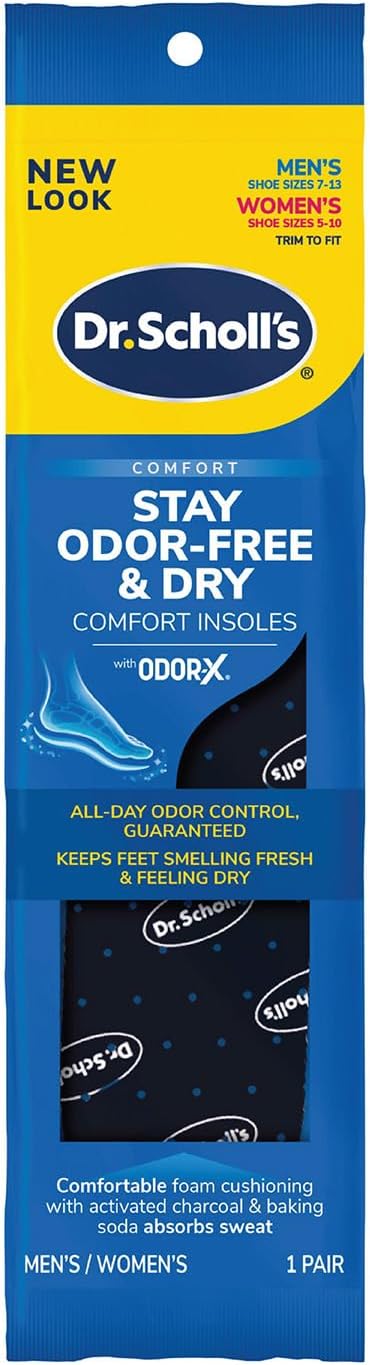 Dr. Scholl's Dr. Scholl's® Stay Odor-Free & Dry Comfort Insoles with Odor-X®, Unisex Inserts, 1 Pair, Full Length Trim to Fit Men's Shoe Sizes (7-13) and Women's Shoe Sizes (5-10)