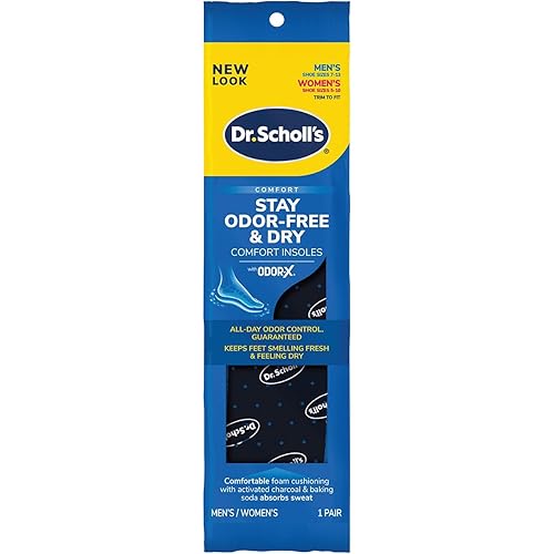 Dr. Scholl's® Stay Odor-Free & Dry Comfort Insoles with Odor-X®, Unisex Inserts, 1 Pair, Full Length Trim to Fit Men's Shoe Sizes (7-13) and Women's Shoe Sizes (5-10)