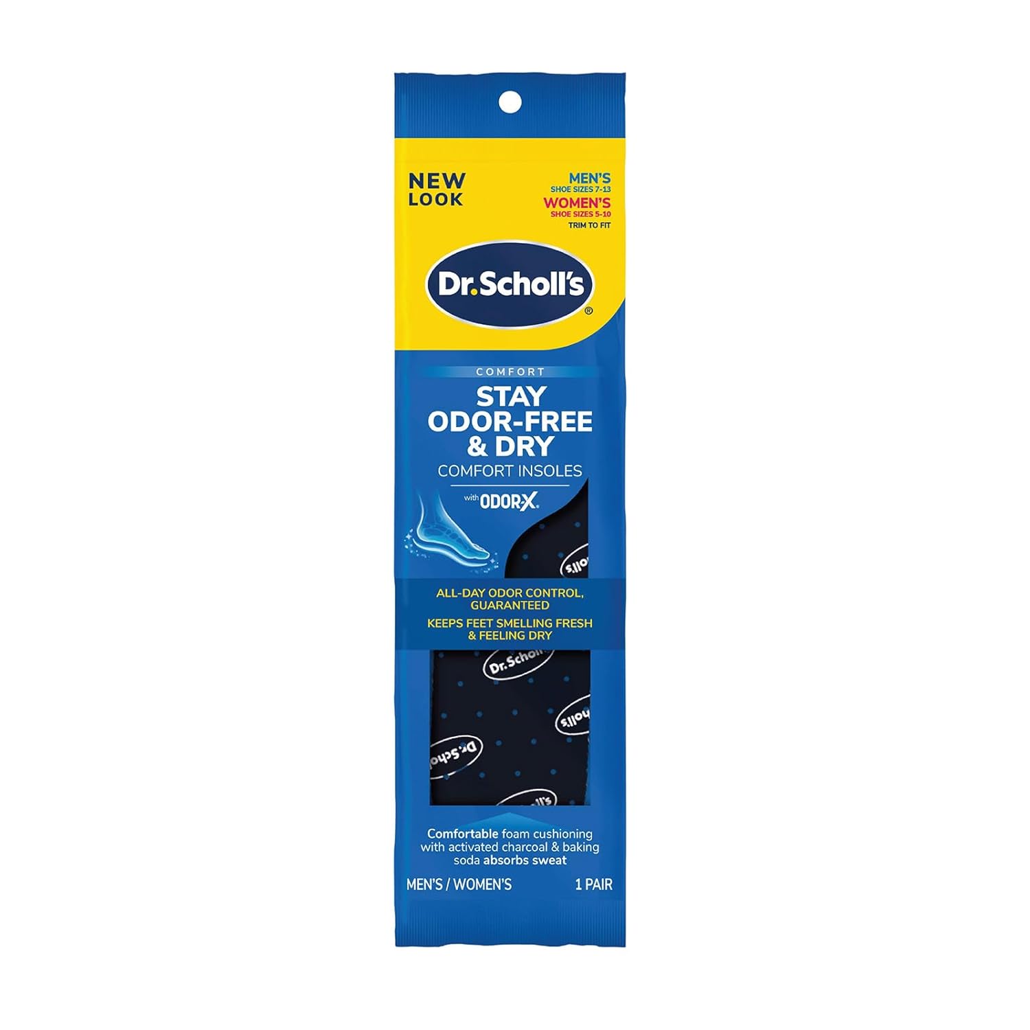 Dr Scholls Stay Odor-Free Dry Comfort Insoles with Odor-X Unisex Inserts 1 Pair Full Length Trim to Fit
