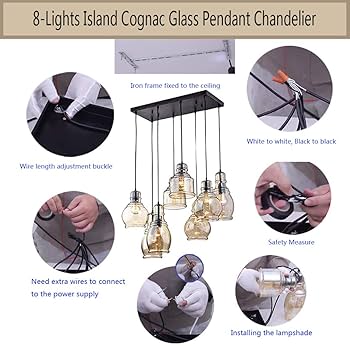 FM-24 Vintage 8-Lights Island Cognac Glass Cluster Pendant