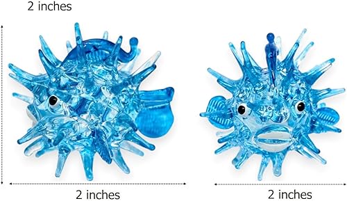 Miniatura 3 de WitnyStore Pequeña figura de pez inflado azul claro de 2 pulgadas – Miniatura de vidrio soplado a mano pez globo pez hinchado pez globo pez globo