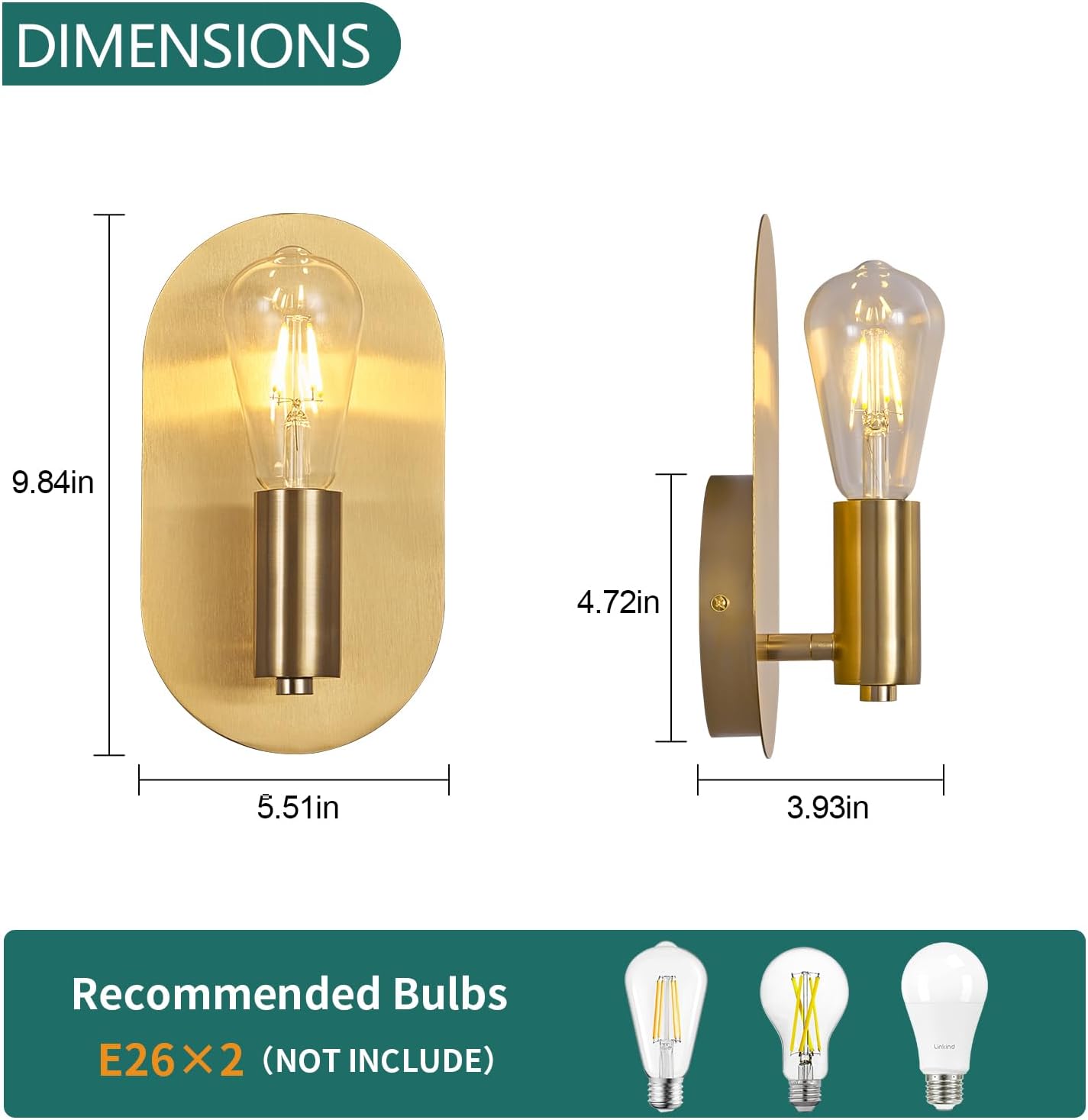 Modern Wall Sconces Set of Two Mid-Century Sconces Wall Lighting 6W Stainless Steel Oval Decor Gold Wall Lamps for Bedrooms Living Room Bathroom Corridor