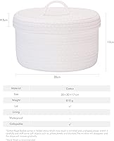 Vista 34 de Sea Team Round Cotton Rope Storage Basket with Lid, Lidded Woven Storage Bin, Nursery Storage Container, Diaper Caddy, Baby Shower Basket, Box, Cream