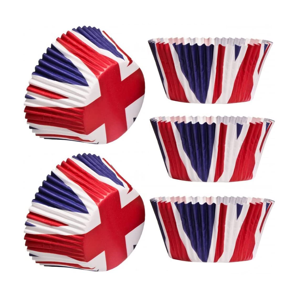 SHATCHI 50pcs Union Jack Paper Cupcake Cases Baking Cups Muffin Cake Great Britain King Charles III Coronation Table Food Decorations, Red, White, Blue, SHATCHI