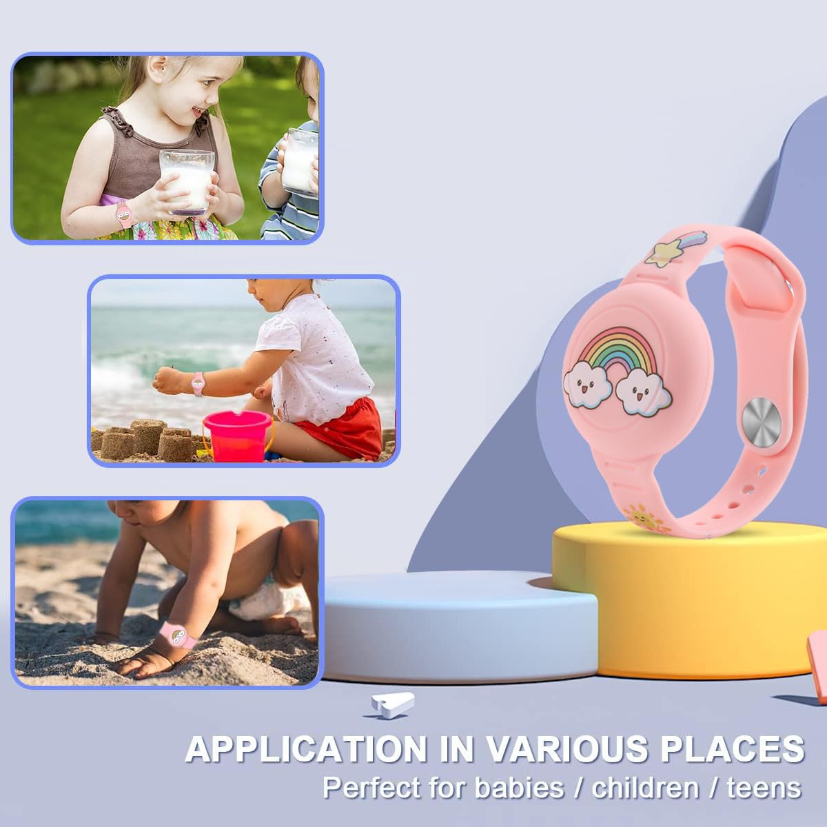 Bambini Impermeabile per Bracciale Airtag: WUZUN Simpatico Cartone Animato Regolabile Nascosto per Supporto Apple Air Tag, Custodia Cinturino Tracker GPS Anti-Smarrimento in Silicone (Gatto