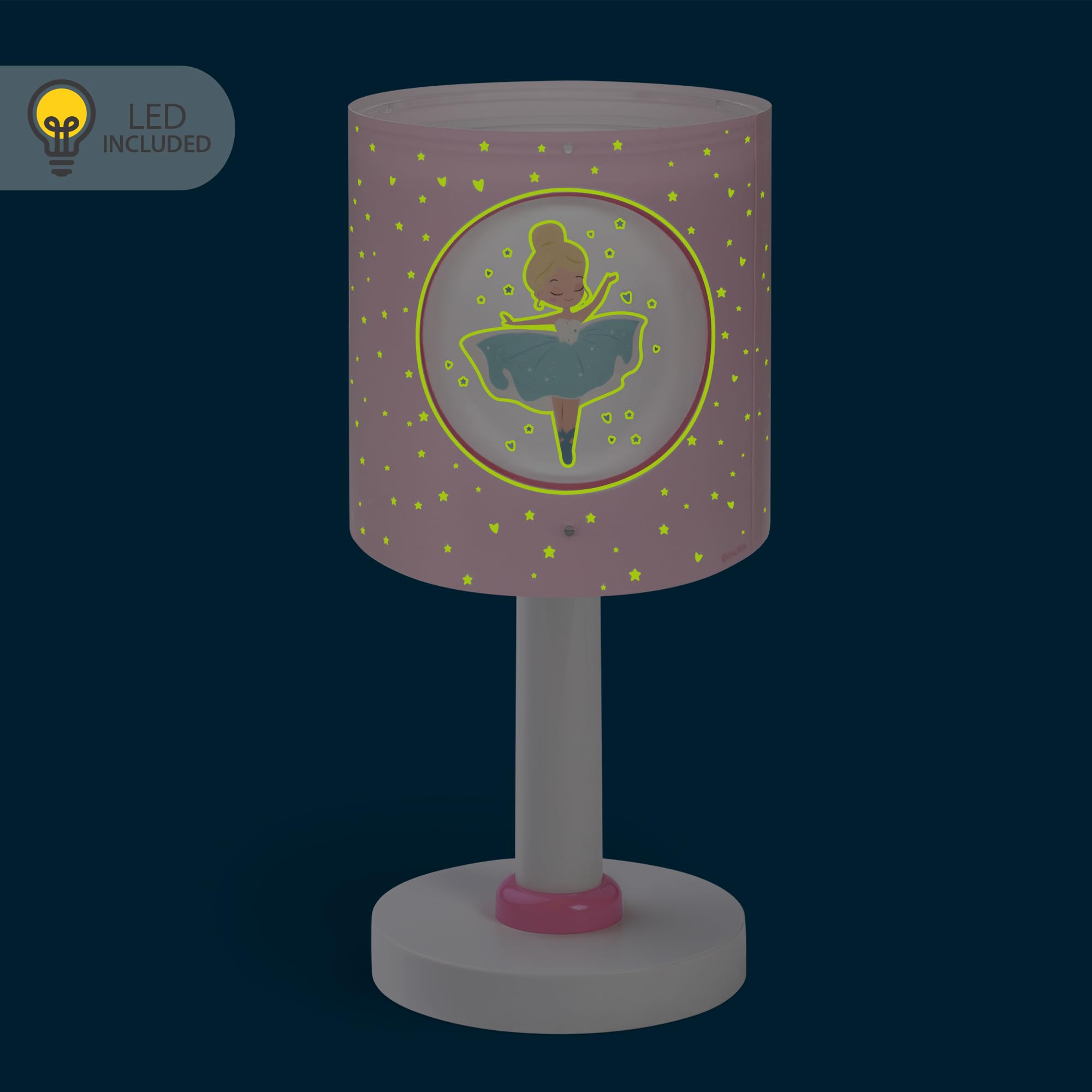 Dalber Luz Quitamiedos Infantil Bailarinas Rosa 60911 G4 | Lámpara infantil de mesa o mesita; Princess Dance; G4 4W LED - Bombilla incluida; Luz Quitamiedos