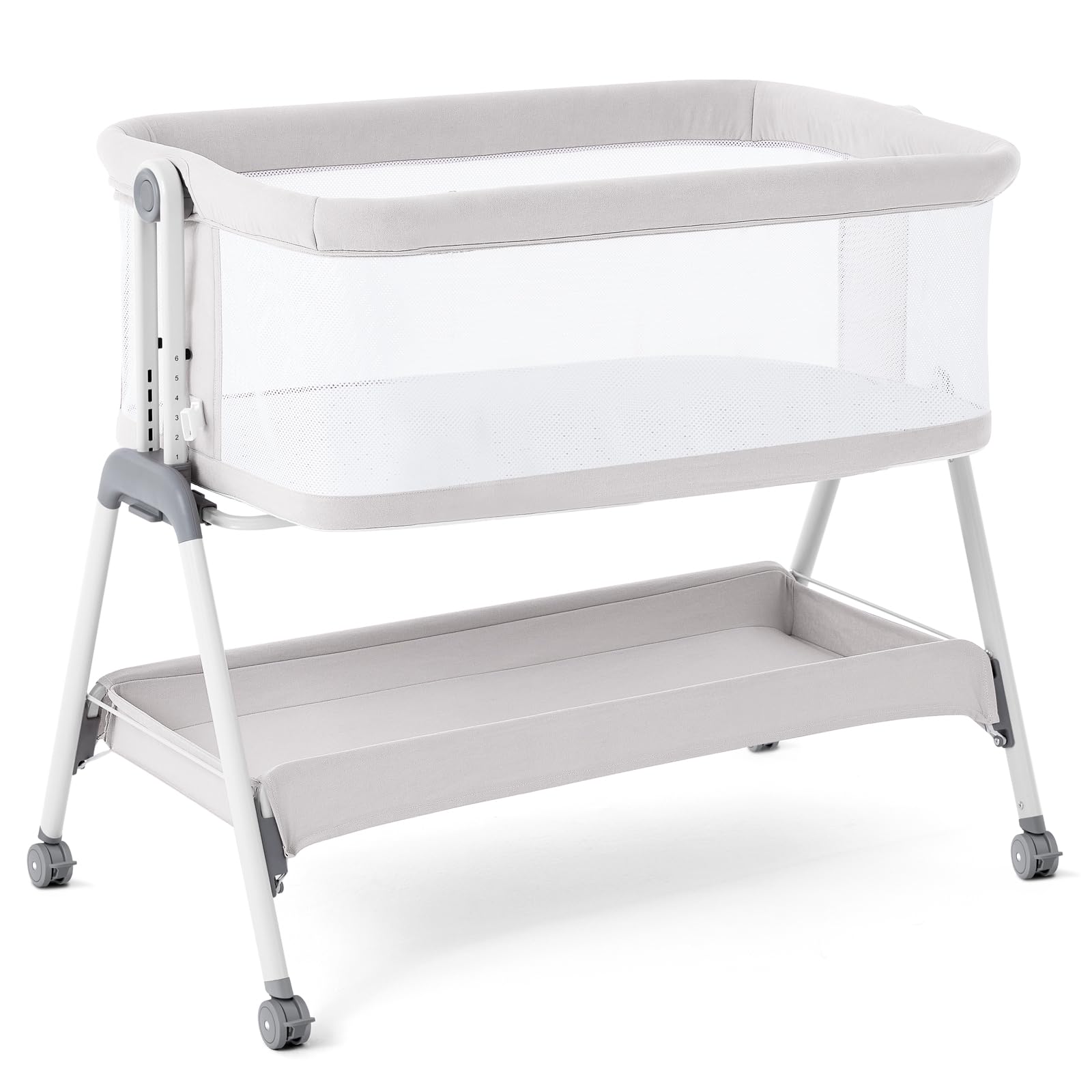 ANGELBLISS Baby Bassinet Bedside Sleeper, Easy Folding Portable Bassinet for Baby with Wheels, Adjustable Height, Included Mattress