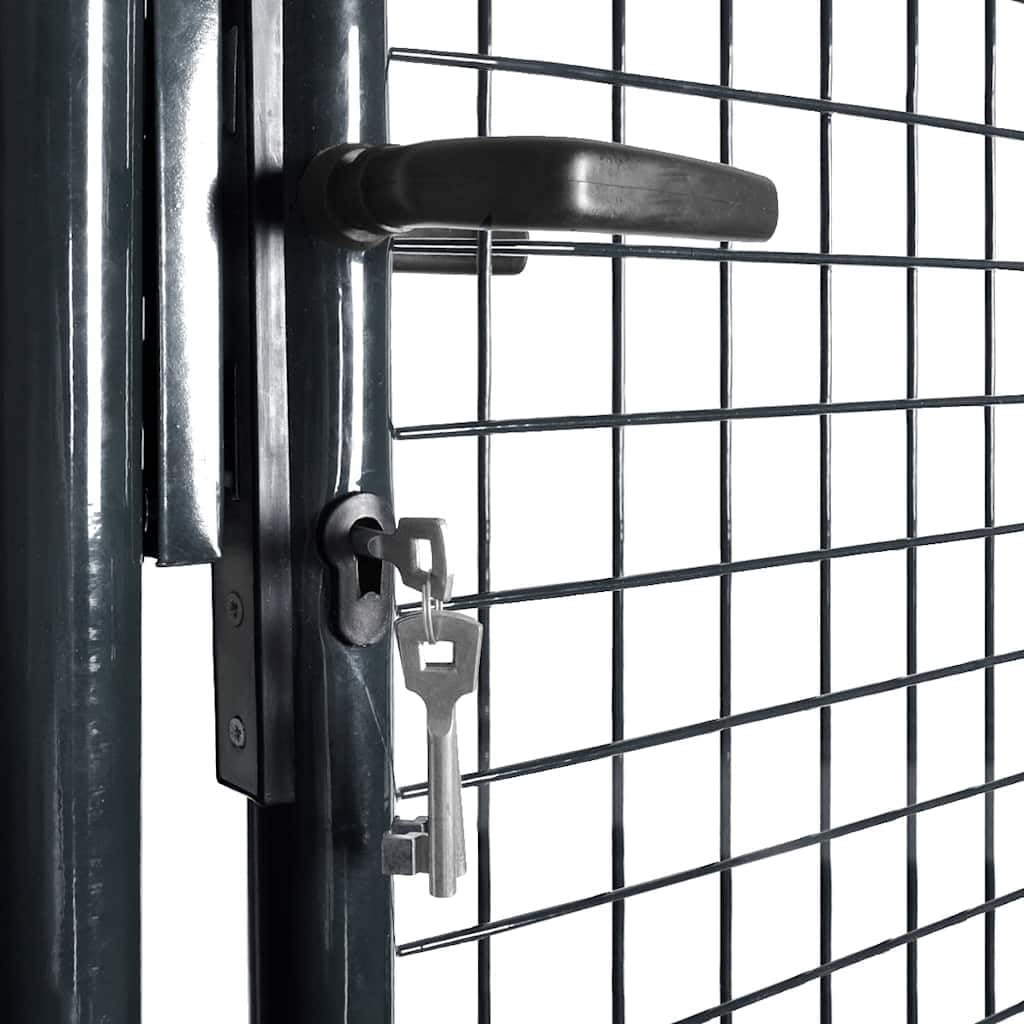 Galvanized Steel Mesh Garden Gate Anthracite Gray 100 x 150 cm, adjustable 99 to 105 cm width, 48 mm posts, lock, hinge, 3 keys for fence, yard, terrace, driveway