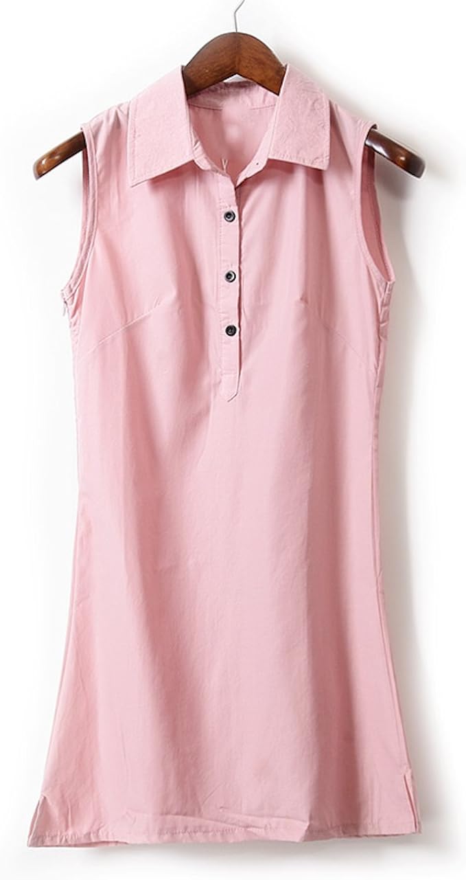Amazon Co Jp コズーン Ko Zoon ピンク ノースリーブ 襟付き コットン シャツ ワンピース きれいめ レディース S M L Xl ピンクシャツs 服 ファッション小物