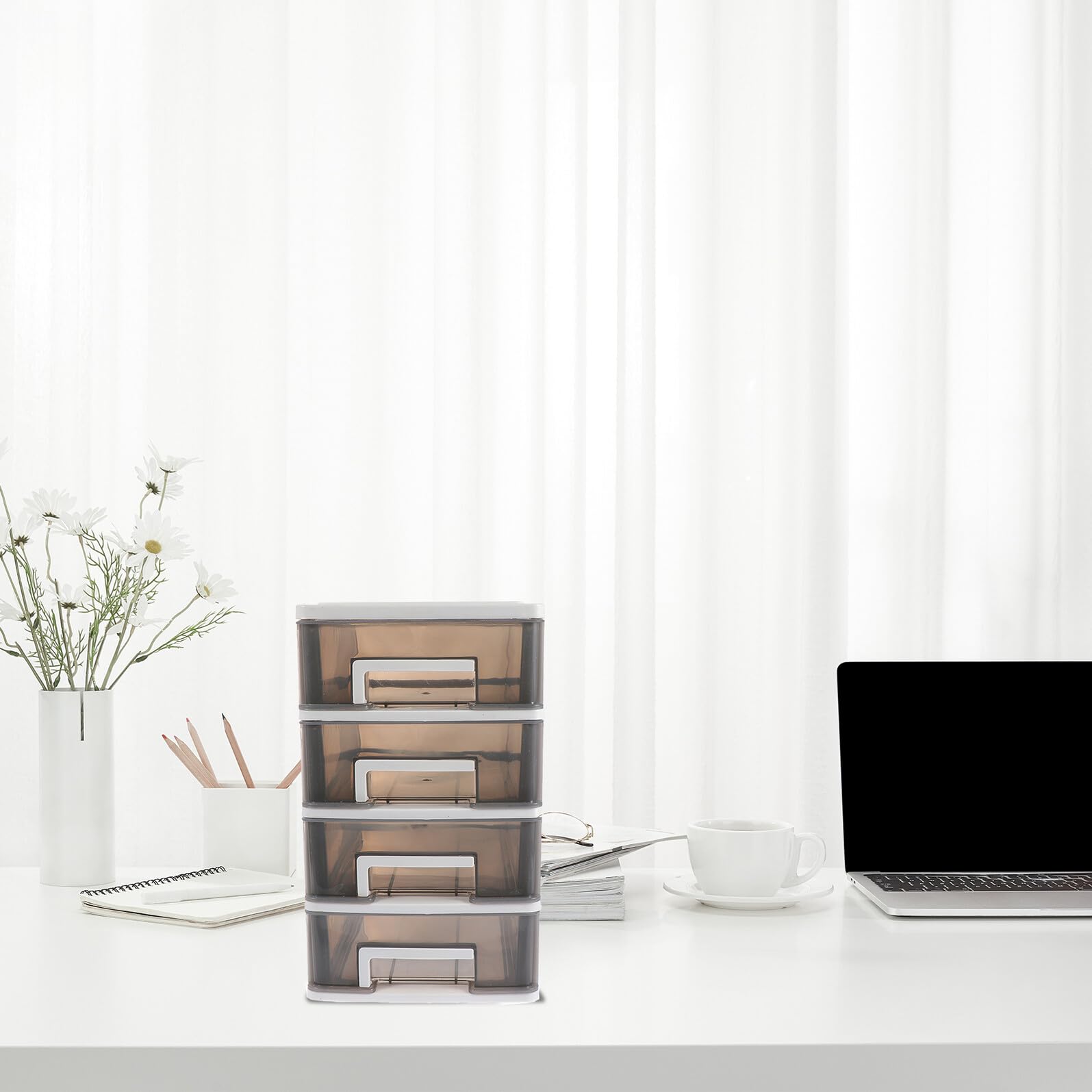VILLCASE Organizer da Scrivania Trasparente Multi-livello Scatola Portaoggetti Impilabile Resistente Graffi Contenitore Compatto per Ufficio e Casa Strati Rimovibili Salvaspazio