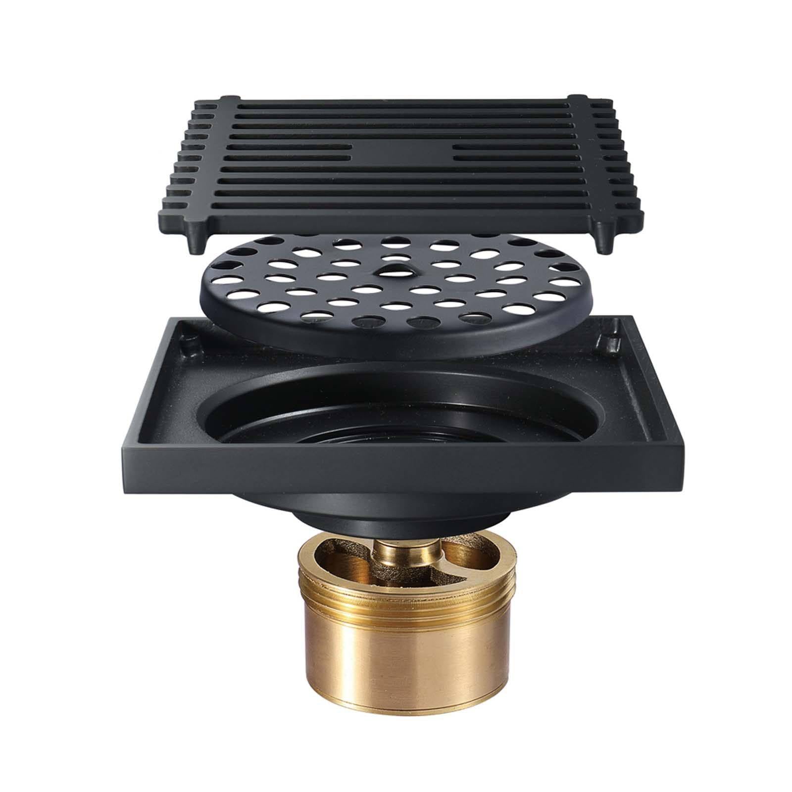 Bonde Douche Simple Siphon Douche Laiton Bonde de Douche Carré Bonde Douche Extra Plate 100 * 100mm Siphon de Sol Anti-Odeur Convient pour Cuisine, Salle de Bain