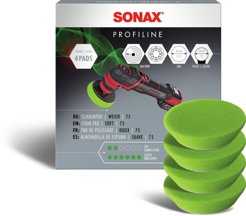 SONAX PROFILINE ExzenterPad weich 75 (1 Stück) Weicher, sehr feinporiger Polierschwamm zum Finishpolieren von empfindlichen Lacken | Art-No. 04926000