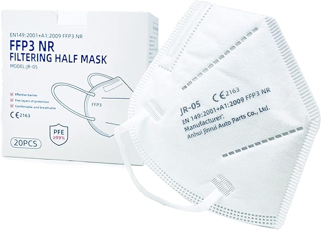 20 x FFP3 Face Masks UK | Individually Packed | CE Certified | 5 Filtration Layers | 99% Filtration | Nose Clip | Ear Loops | Easily Breathable | Protection for Outdoor & Indoor | Used by Healthcare Professionals | Single Use | Particulate Safety