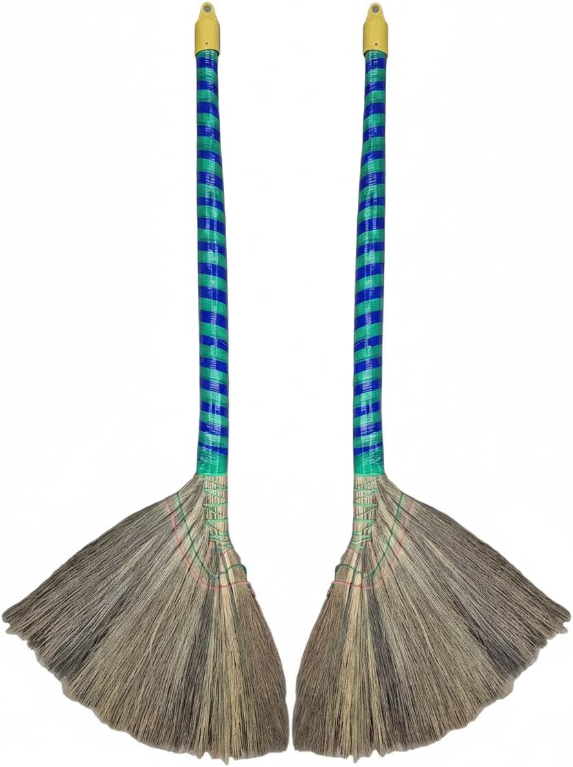掃把Anti-static Choi Bong Co Vietnam Hand Made Straw Soft Broom Colored Handle 12" Head Width, 40" Overall Length 2-PC