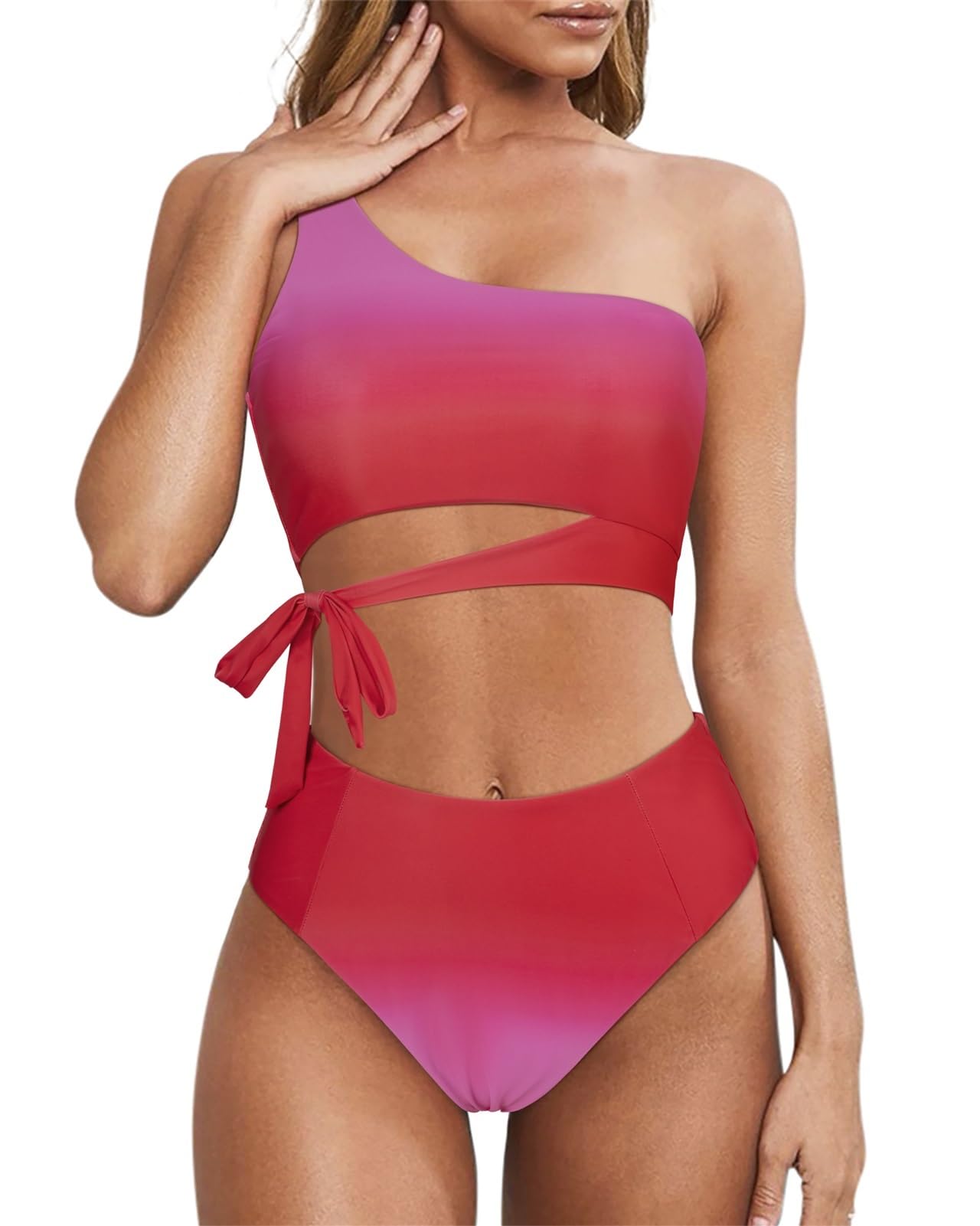 Costume da Bagno da Donna Bikini da Donna Costume da Bagno Sexy Monospalla Push-up Leopardato A Vita Alta Costumi da Bagno Costume da Bagno Bikini (Color : B4286-5, Size : L)