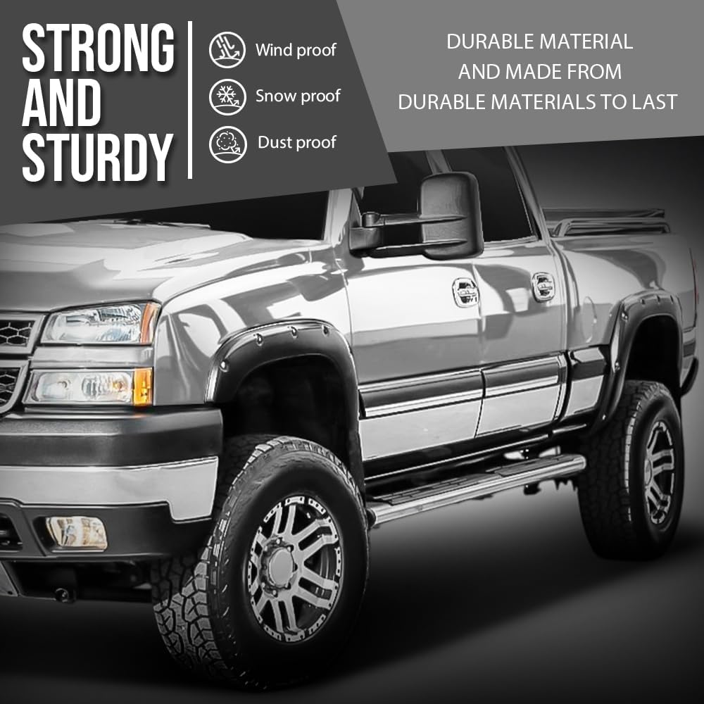 G-PLUS Pocket Riveted Fender Flares, Compatible with Chevy Silverado 1999-2006/ GMC Sierra 1999-2006(Incl. 2007 Classic Models/Not fit Dually & Step-side models), Smooth Wheel Protector Vent Trim