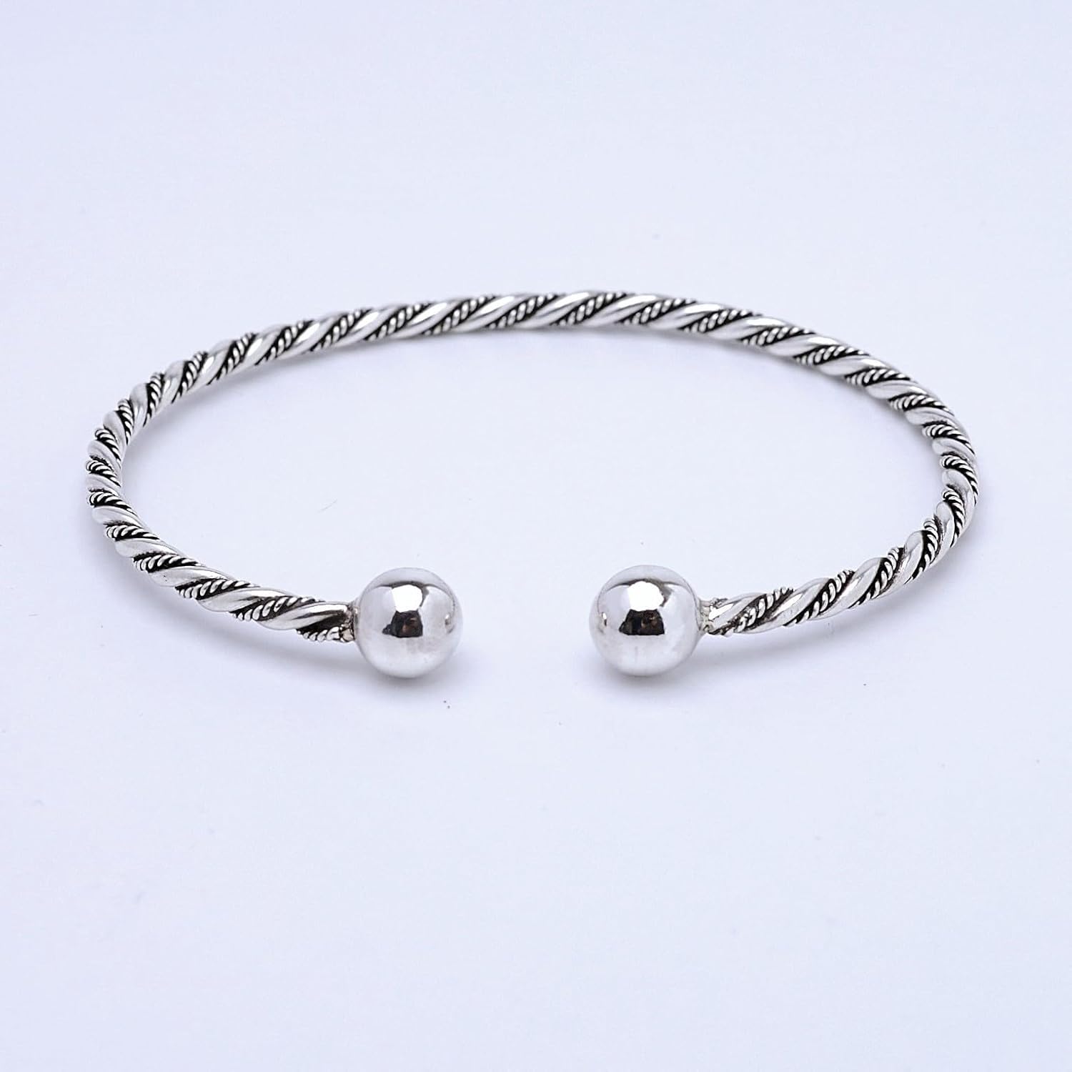 Women's Handmade 925 Sterling Silver Torque Bangle | Slim Rope Torque Bangle for Women - Image 2