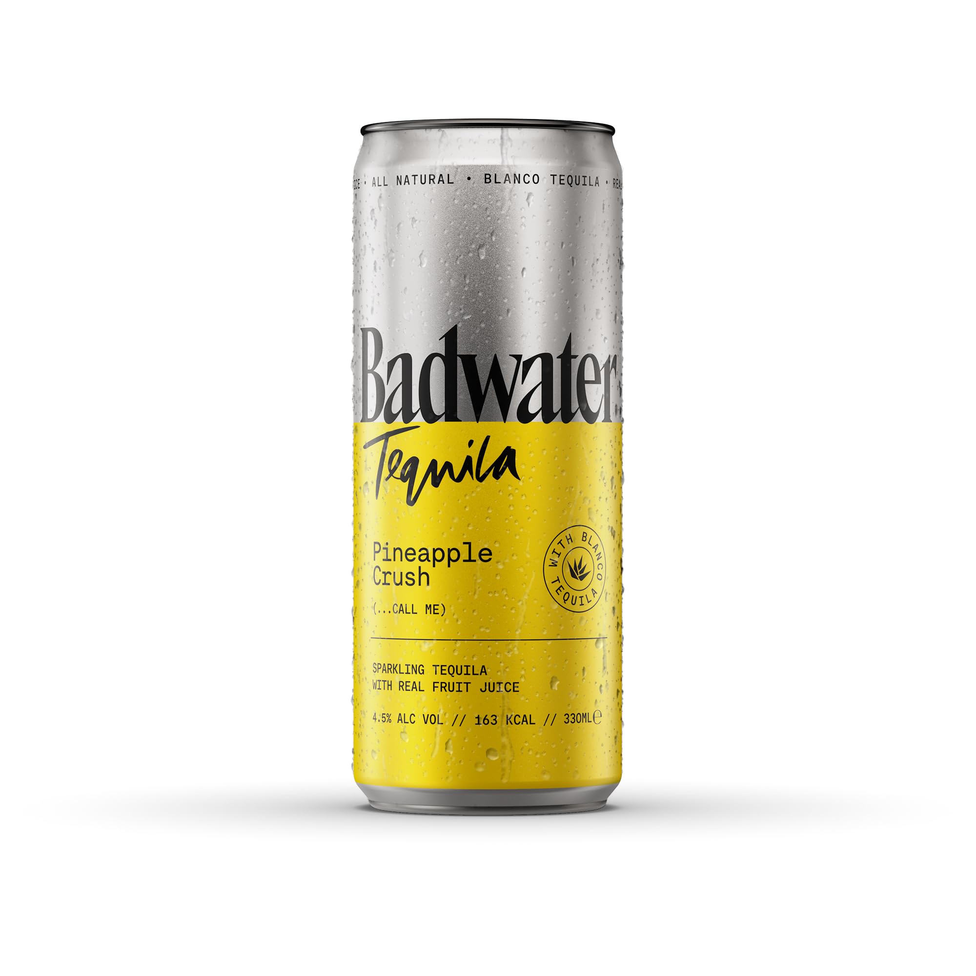 BadWater Tequila Pineapple Crush RTD, 12x 330ml, 4.5% ABV. Sparkling Tequila with Real Fruit Juice | With Blanco Tequila