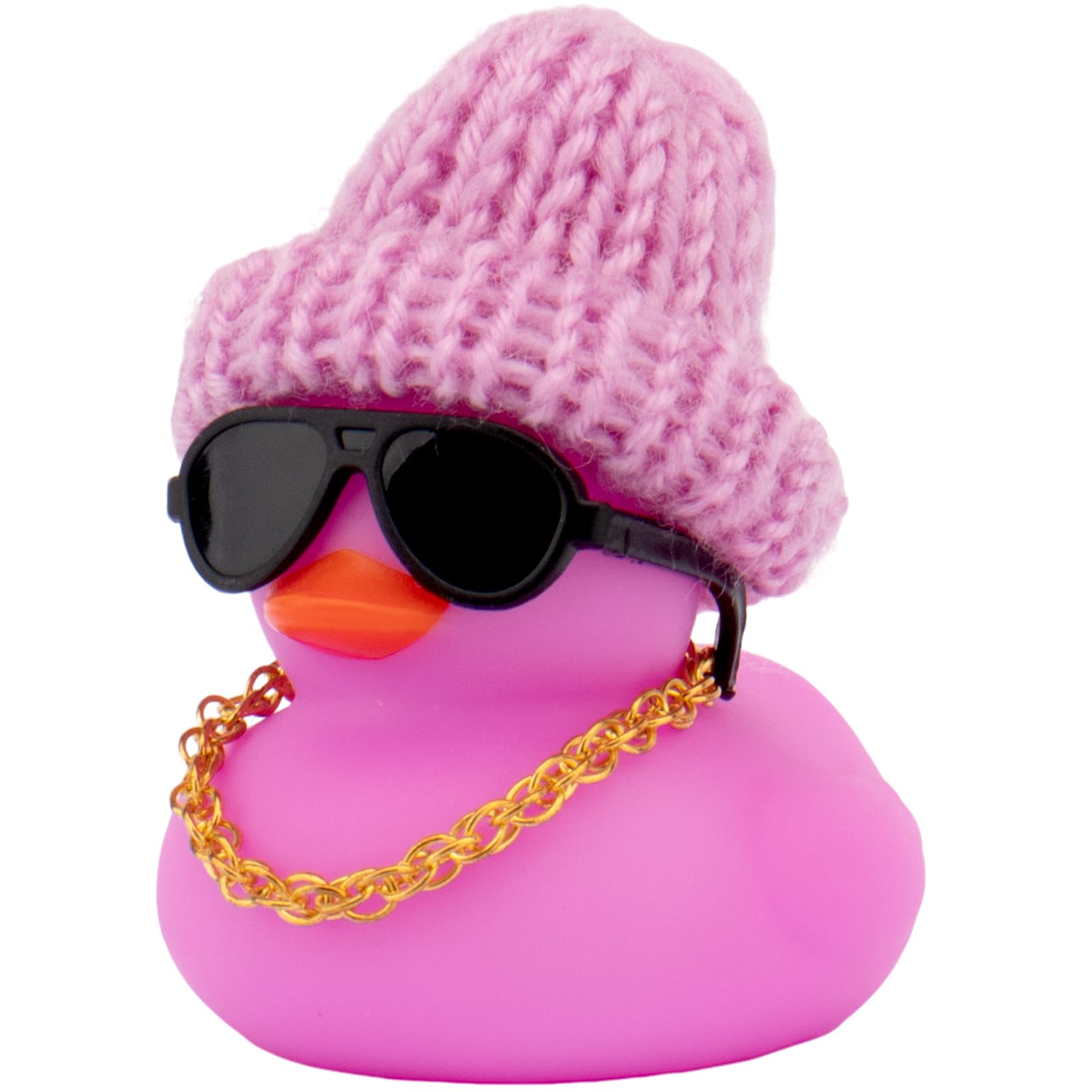 wonuu Car Dashboard Colorful Rubber Ducks, Christmas Eve Decorations Rubber Ducky for Car Ornament Cute Duck with Knit Hat, Glasses, Necklace (Purple) — image 1