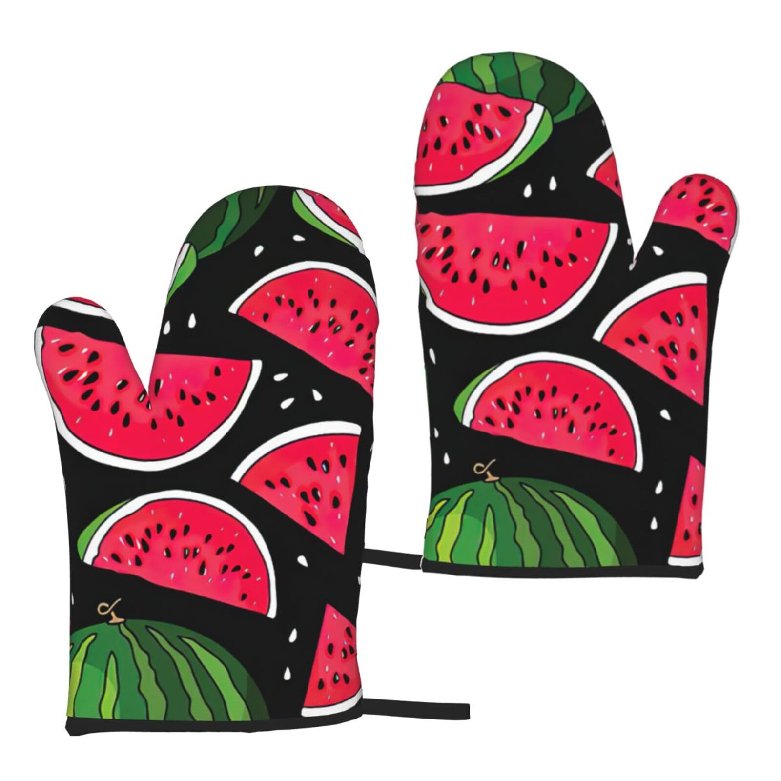 Nimongt Women's Black Watermelon Print Adults Universal Fit Heat Resistant Oven Gloves Reusable Cooking Outdoor Grilling