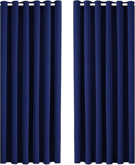 Aspire Homeware Blackout Curtains for Bedroom - Navy Eyelet Curtains Living Room Super Soft Thermal Insulated Window Curtain Drapes with Tiebacks 46 x 54 Inch 2 Panel