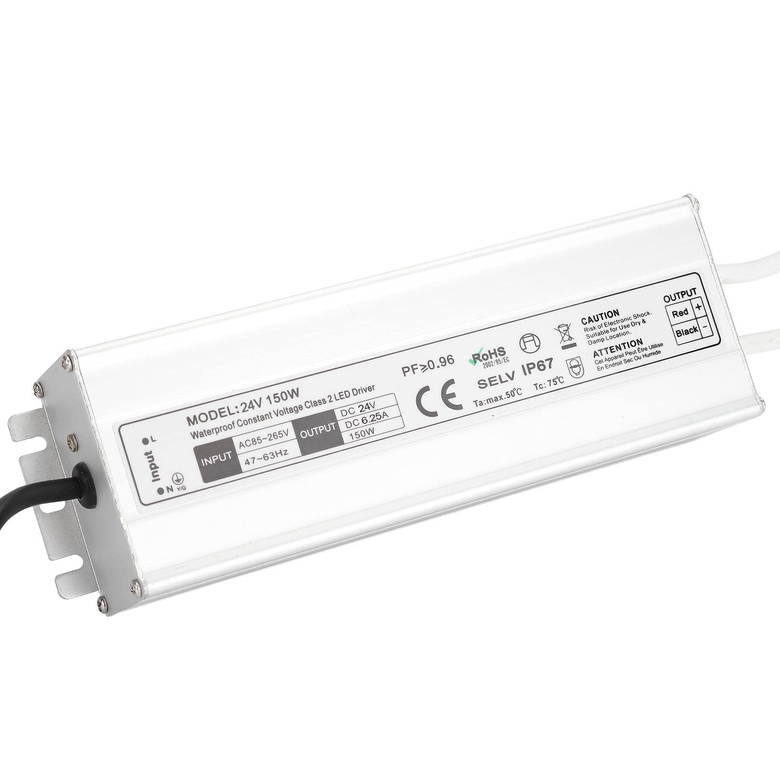 Driver LED 150W 12V/24V Impermeabile IP67 Trasformatore LED Alimentatore LED da 85~265V AC a 12V/24V DC Uscita a bassa tensione per luce LED, Computer Project, Industrial, Luce esterna(Spine UE-24V)