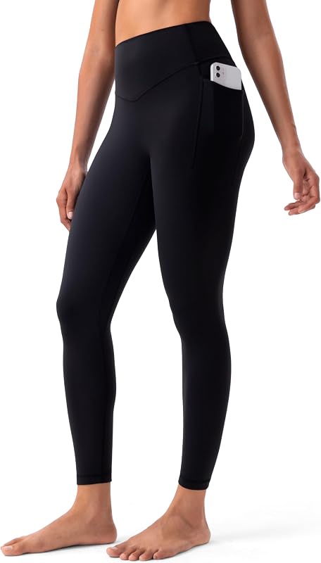YUNOGA No Front Seam Leggings for Women with Pockets 25" High Waisted Buttery Soft Lounge Athletic Yoga Pants