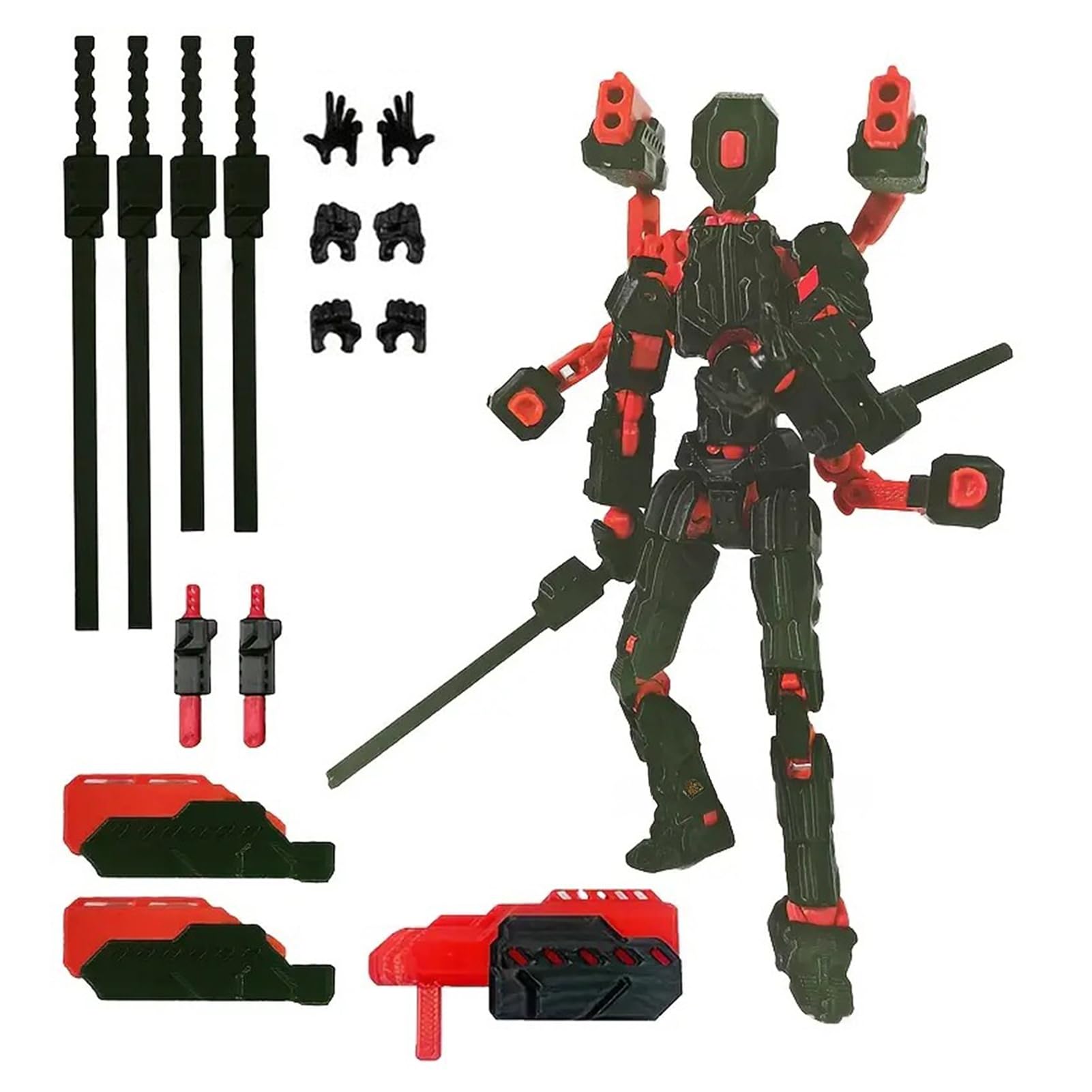 HshDUti T13 Action Figure Set (Assembly Completed), 3D Printed Multi-Jointed Movable Titan13 Lucky Dummy 13 Mobile Robot, Nova 13 Action Figures Desktop Decorations for Game Lovers Toy Green Black