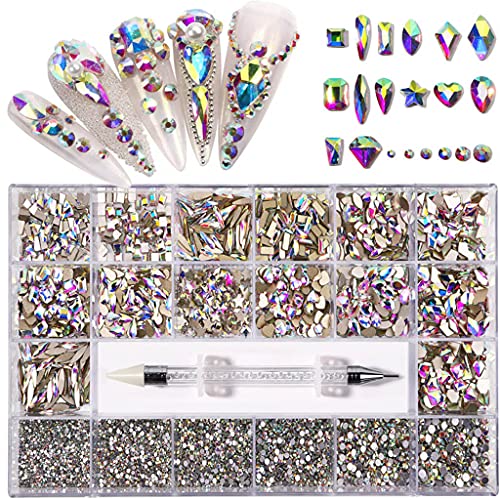 Gergxi Crystal Nail Art Set Strasssteine Nagel Edelsteine schillernde klare Klasse Multi-Form flache Rückseite glänzend… – Bild 7