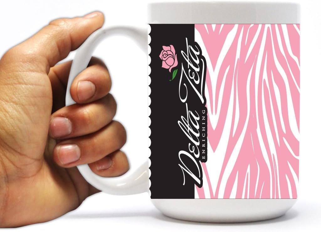 VictoryStore Ceramic Mugs - Delta Zeta, Pink Zebra Print Coffee Mug, 15 ounces