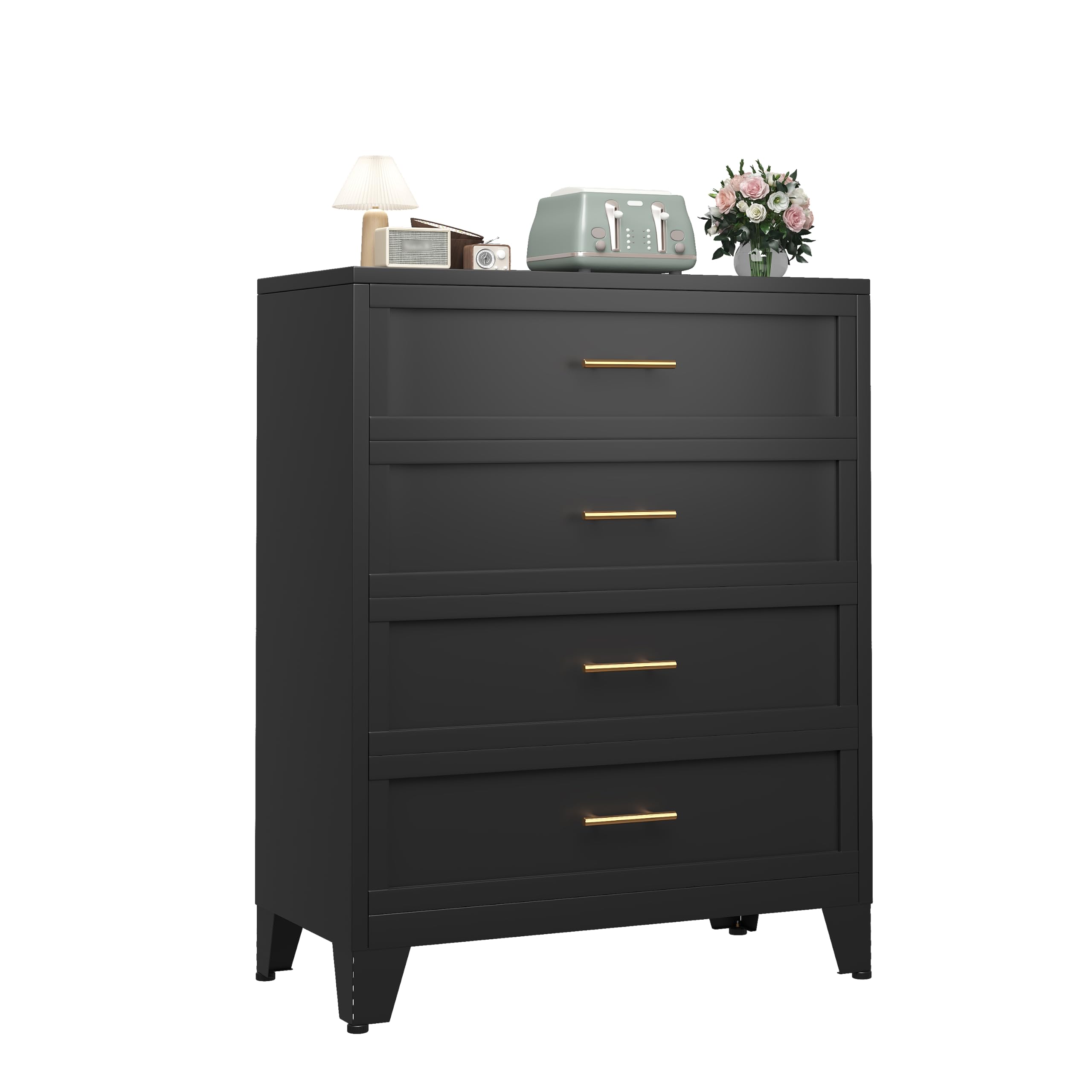 Ckzbx Metal Dresser Under Desk Metal Filing Cabinets, 43.11" H Drawer Chests of Drawers for Office, Garage (4 Drawers Black 31.5 inch Wide)