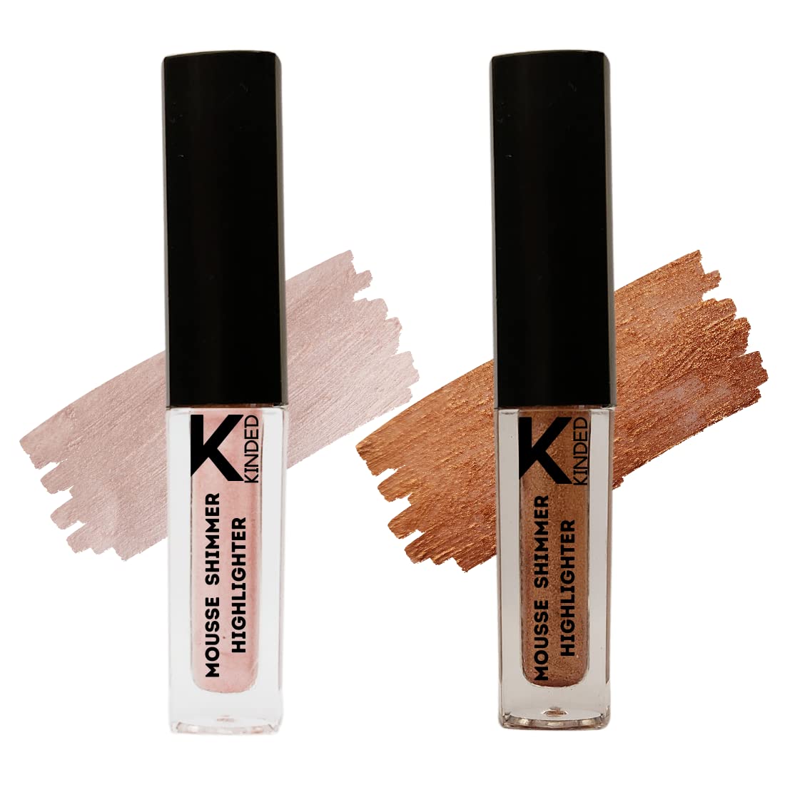 KINDED Mousse Shimmer Highlighter Illuminator Liquid Multipurpose Chrome Metallic Bronzer Blush Eye Shadow for Face Makeup Shine Glow (Creamy Finish, Pink Paradise & Cool Copper Combo, 3 ml each)