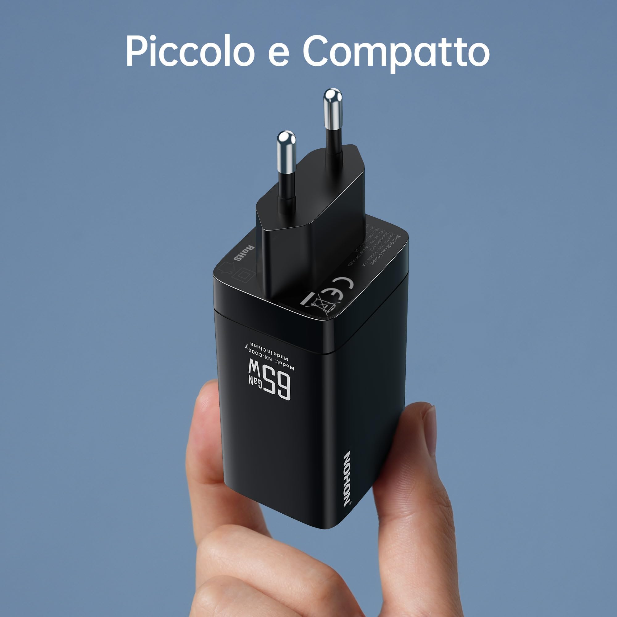 NOHON Caricatore USB-C Rapido 65W GaN PD 3.0 3 Porte Compatibile iPhone 17 16 15 14 13 12 Macbook Samsung Galaxy S