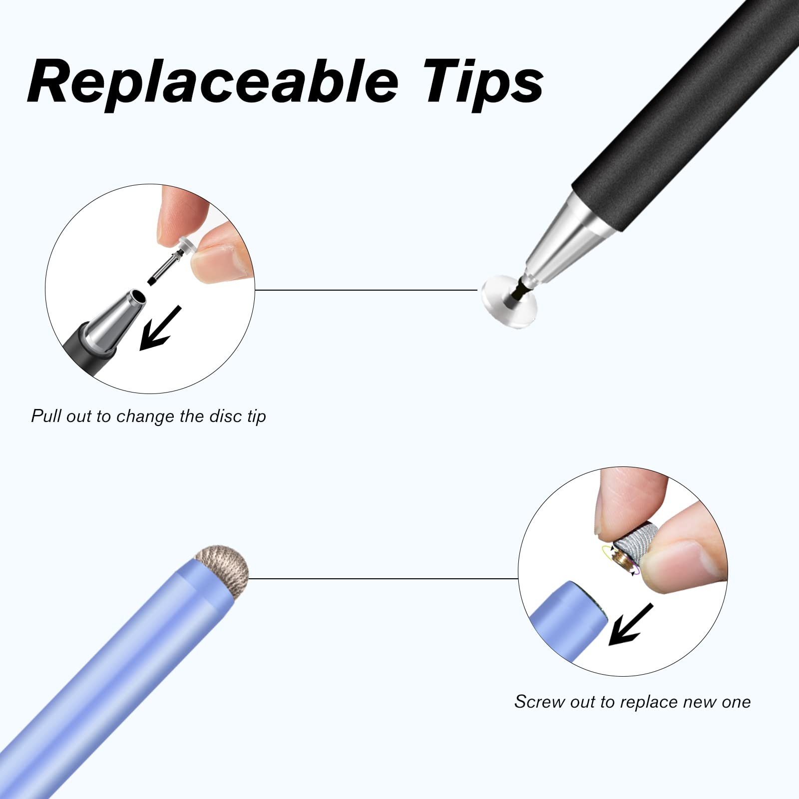 Stylets 2 En 1 Pour Écrans Tactiles - Lot De 3 Couleurs - Disque Transparent Et Pointe Silicone