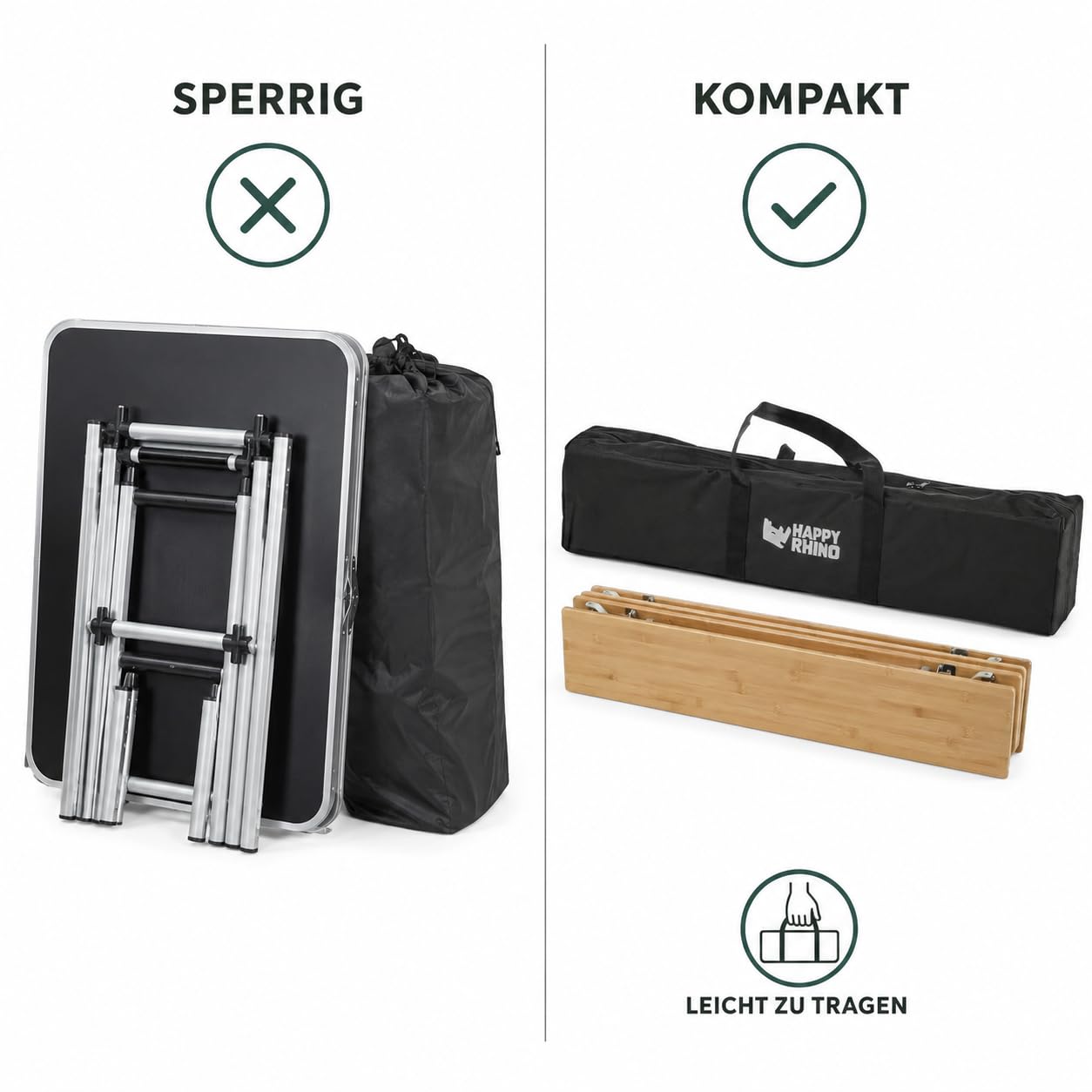 Happy Rhino - Klapptisch Lorentz Bambus - Campingtisch - Faltbar - Gartentisch - Braun - 80x60 cm