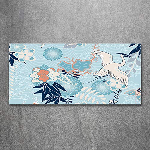Image décorative grue et fleurs bleu 120x60 cm lavable pour mur de cuisine - 3