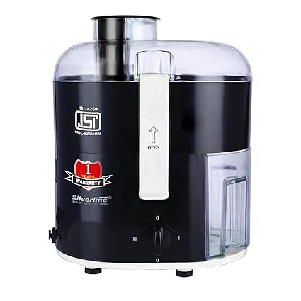 MYSA Big Mouth Chute Centrifugal Juicer Extractor | Stainless Steel Centrifugal Juicer for Fruits and Vegetables | 450 Watt | 1 Year Replacement Warranty I Made In India | Black