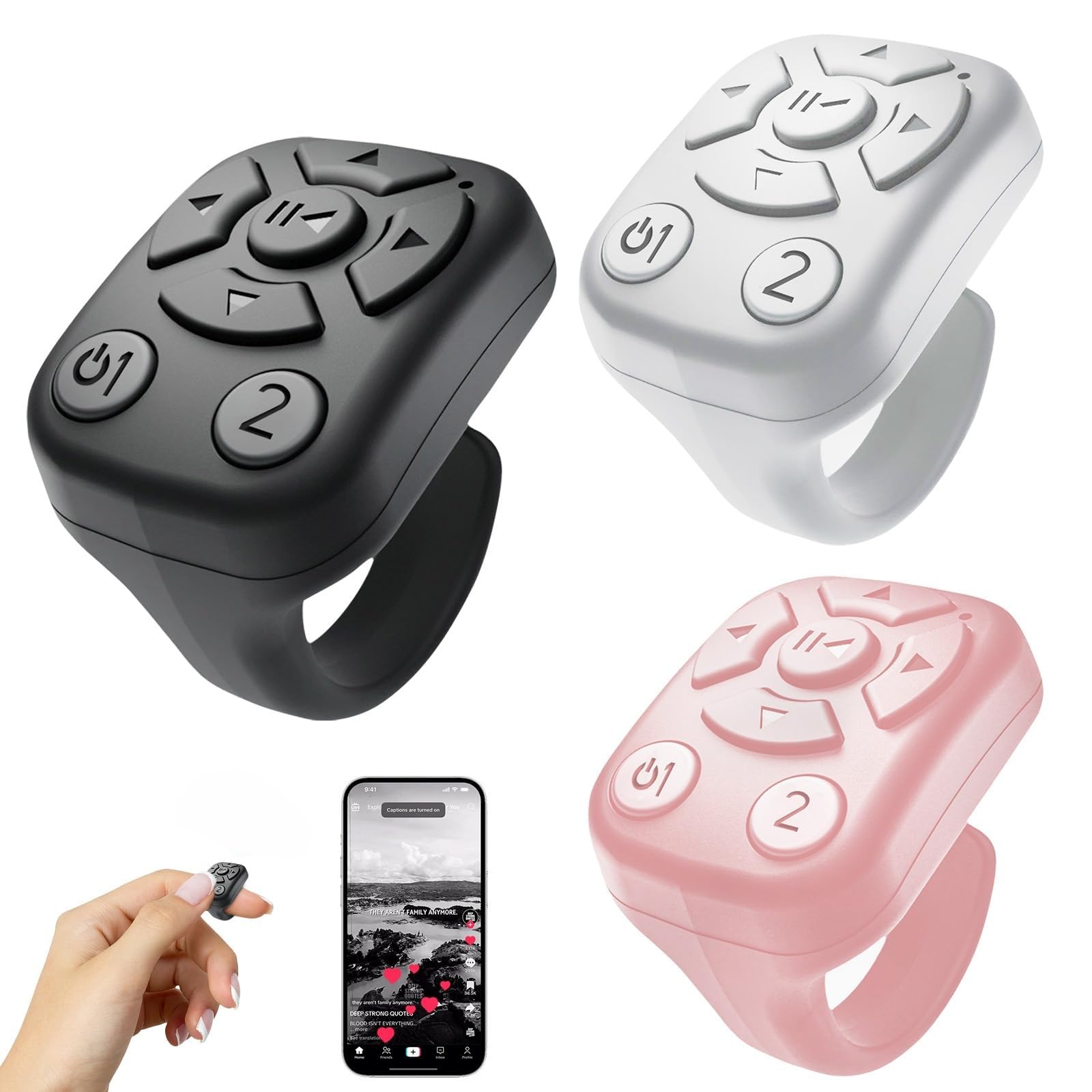 Wireless Scrolling Ring for TikTok - Bluetooth Remote Control for iPhone, iPad & Android, Fingertip Bluetooth Controller with Camera Shutter, Perfect